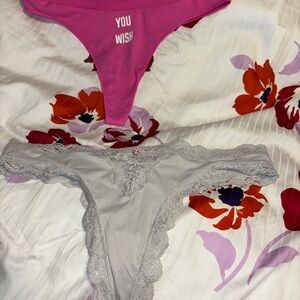 Lace Trim Pink and Gray Thong Set VS PINK